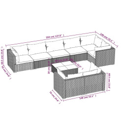 Salon de jardin 9 pcs avec coussins Marron Résine tressée