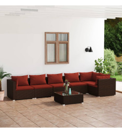 Salon de jardin 7 pcs avec coussins Résine tressée Marron