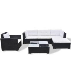 Salon de jardin 6 pcs avec coussins résine tressée noir