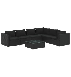 Salon de jardin 7 pcs avec coussins Résine tressée Noir