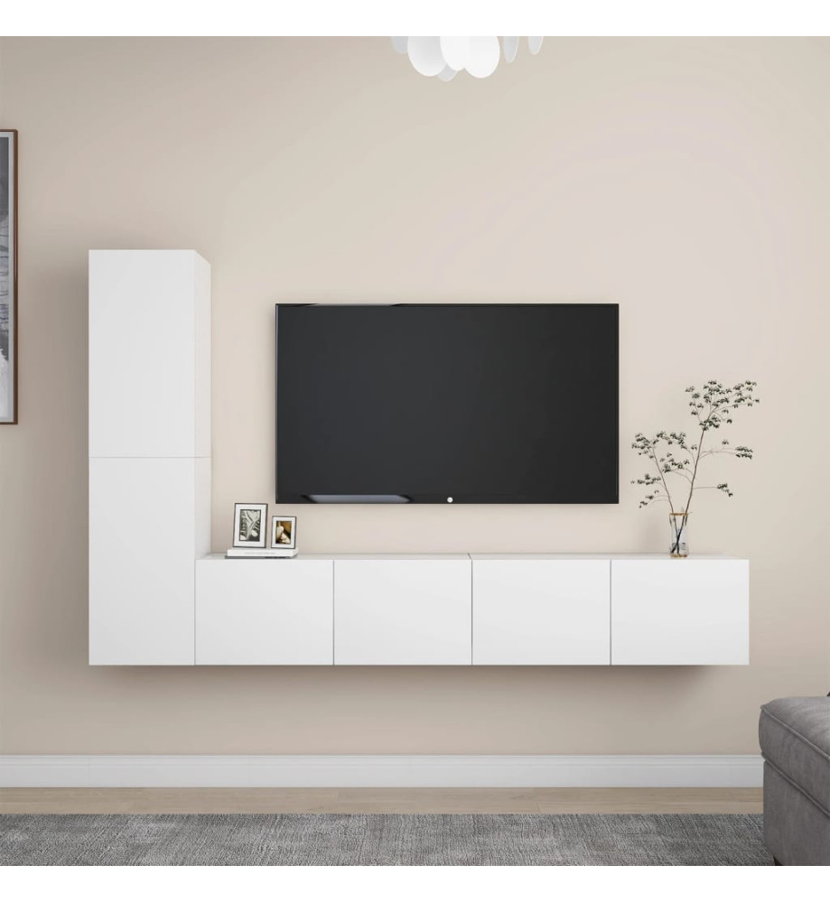 Ensemble de meuble TV 4 pcs Blanc Aggloméré