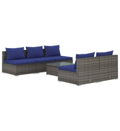 Salon de jardin 6 pcs avec coussins résine tressée gris