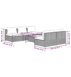 Salon de jardin 6 pcs avec coussins résine tressée gris
