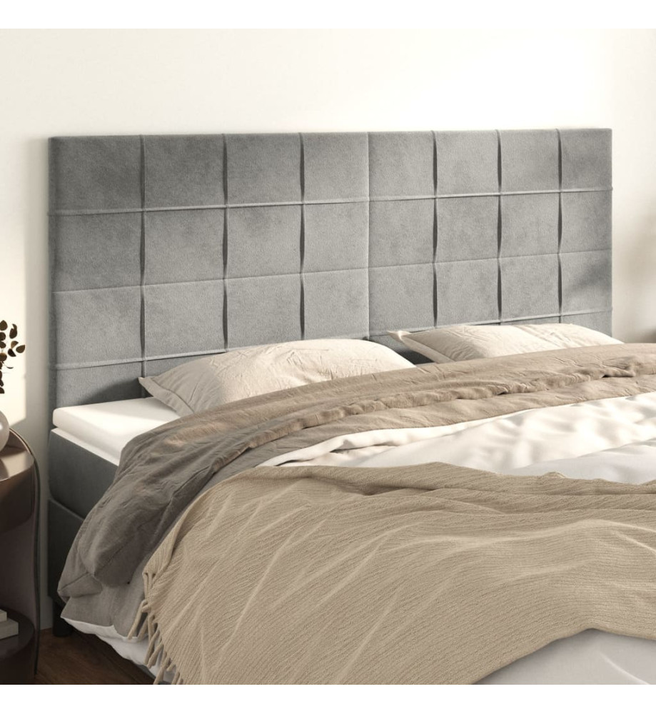 Têtes de lit 4 pcs Gris clair 100x5x78/88 cm Velours