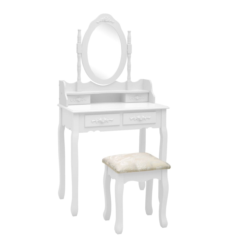 Ensemble de coiffeuse avec tabouret Blanc 75x69x140cm Paulownia