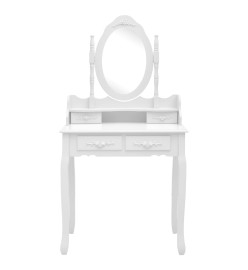 Ensemble de coiffeuse avec tabouret Blanc 75x69x140cm Paulownia