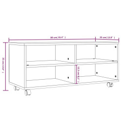 Meuble TV sur roulettes Chêne marron 90x35x35cm Bois ingénierie