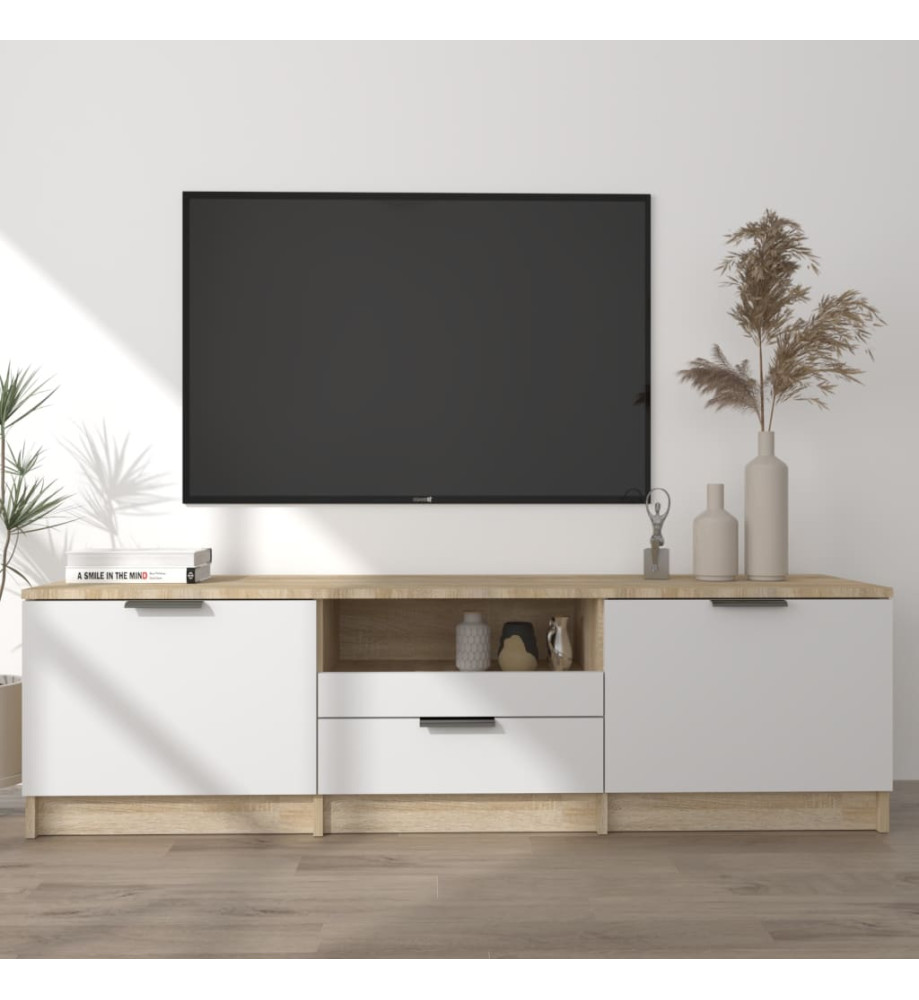 Meuble TV Blanc et chêne sonoma 140x35x40cm Bois d'ingénierie