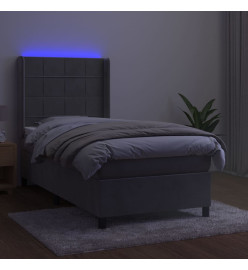 Sommier tapissier matelas et LED Gris clair 100x200 cm Velours