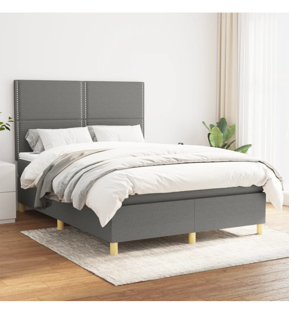 Lit à sommier tapissier avec matelas Gris foncé 140x200cm Tissu