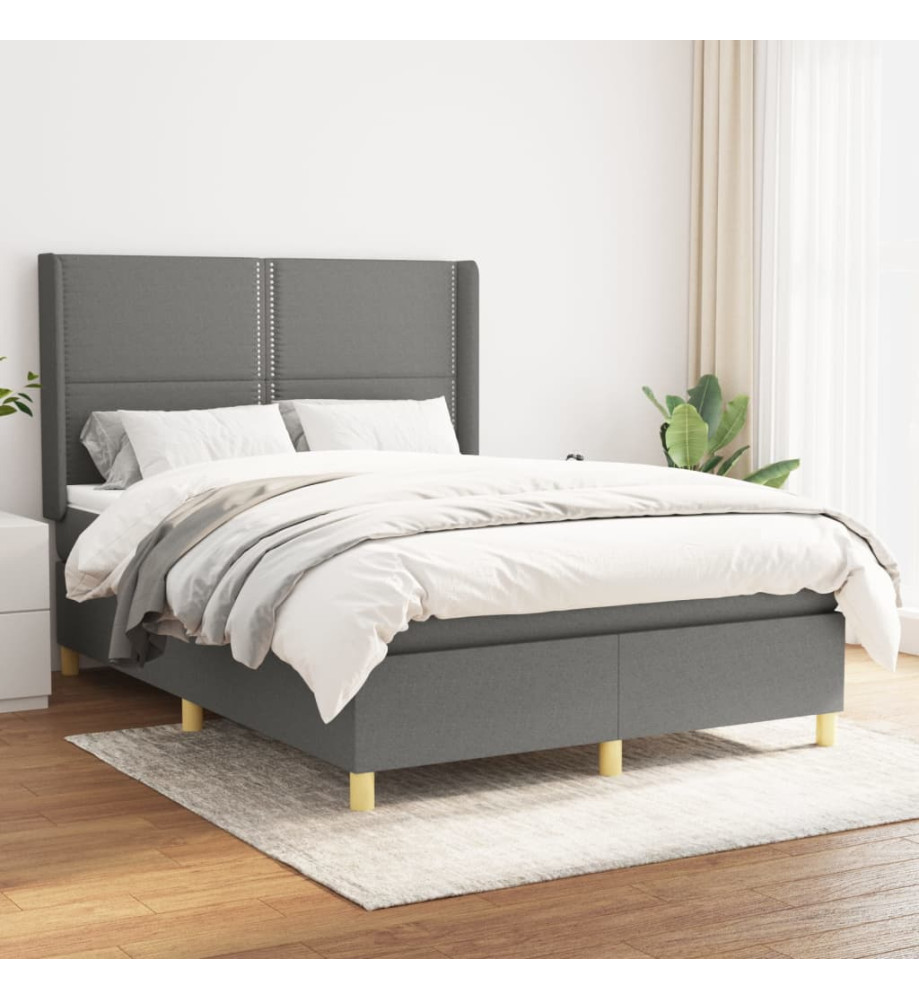 Lit à sommier tapissier avec matelas Gris foncé 140x200cm Tissu