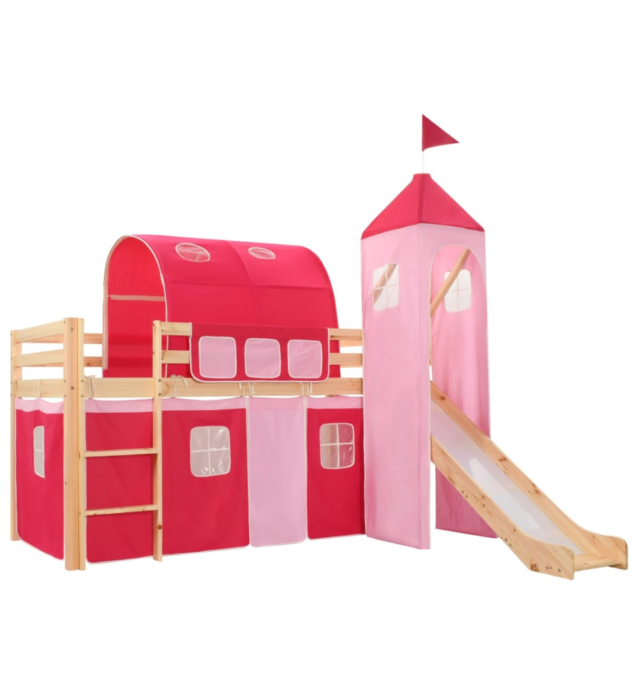 Lit mezzanine d'enfants avec toboggan et échelle Pin 208x230 cm