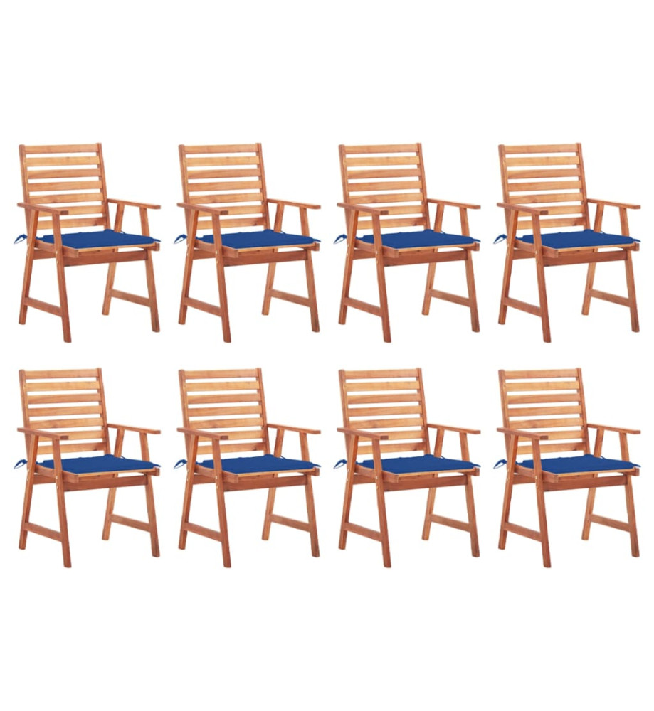 Chaises à dîner d'extérieur 8 pcs avec coussins Acacia massif