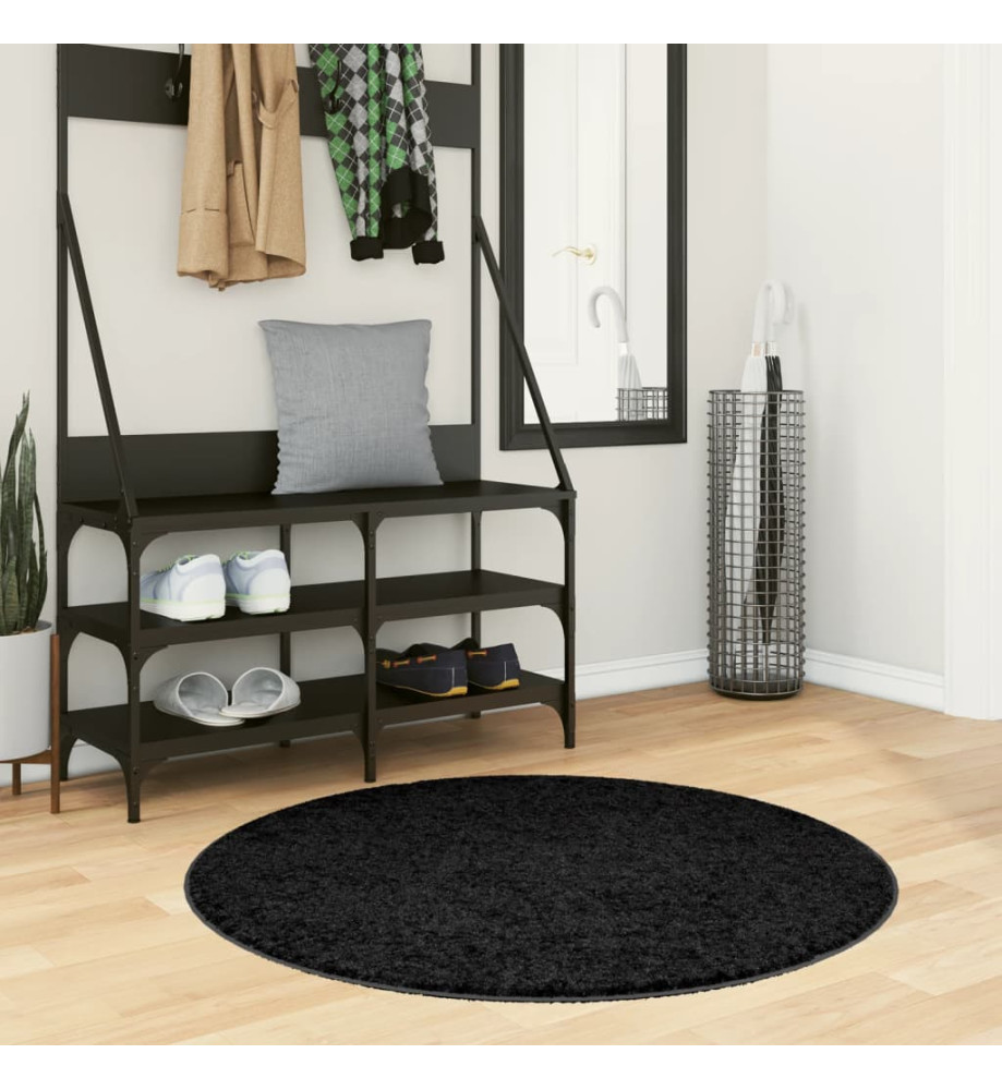 Tapis shaggy à poils longs moderne noir Ø 100 cm