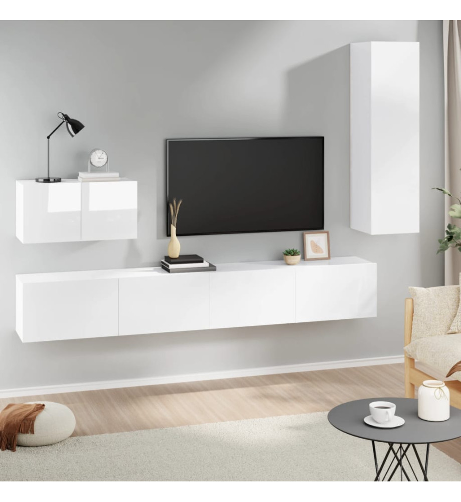 Ensemble de meubles TV 4 pcs Blanc brillant Bois d'ingénierie