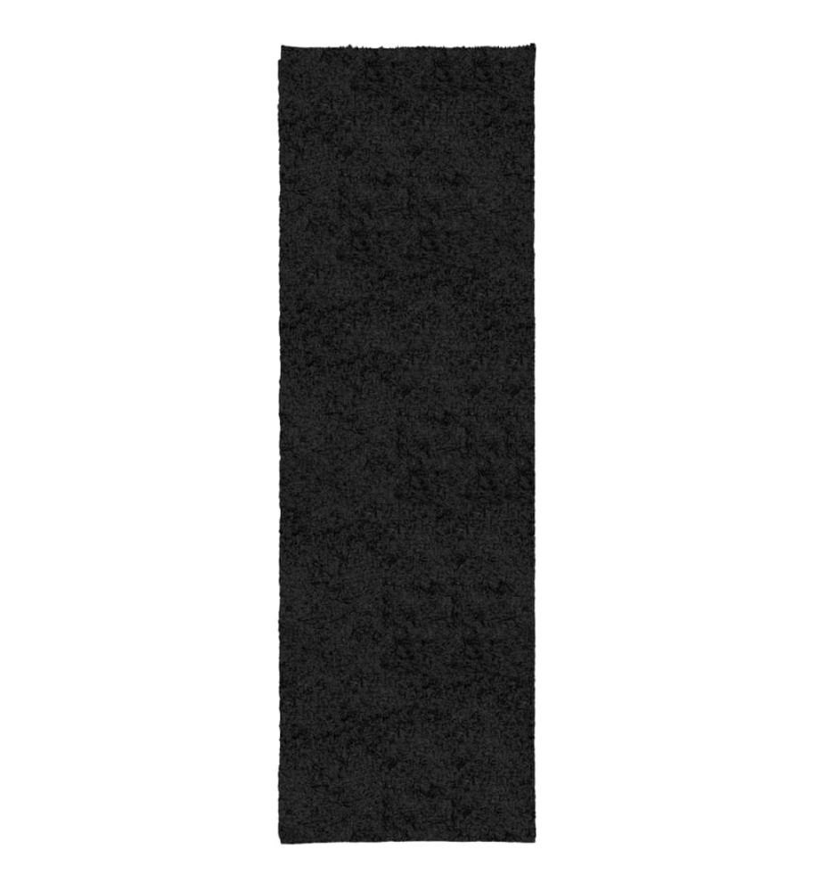 Tapis shaggy à poils longs moderne noir 80x250 cm