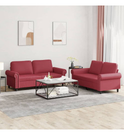 Ensemble de canapés 2 pcs et coussins Rouge bordeaux Similicuir