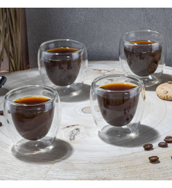 HI Tasses à expresso à double paroi 4 pcs 80 ml transparent