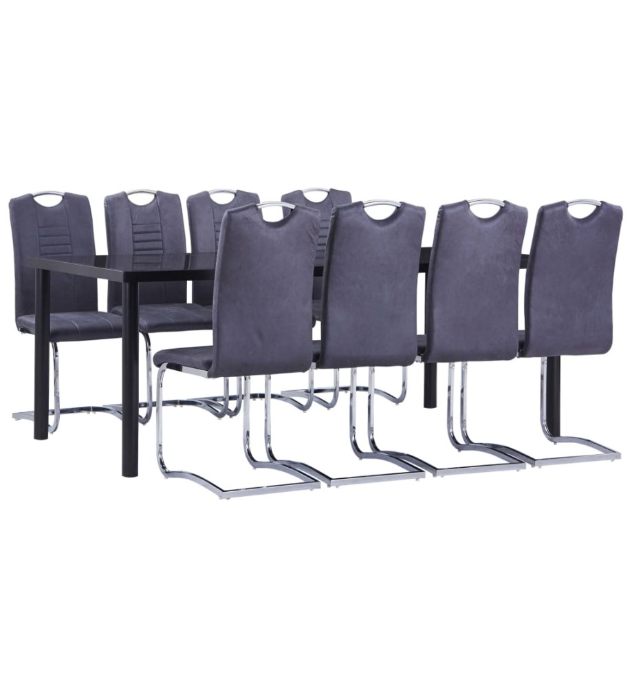 Ensemble de salle à manger 9 pcs Similicuir daim Gris