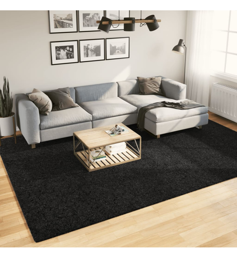 Tapis shaggy à poils longs moderne noir 240x340 cm