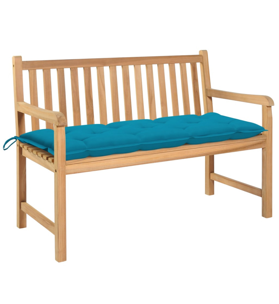 Banc de jardin avec coussin bleu clair 120 cm Bois de teck