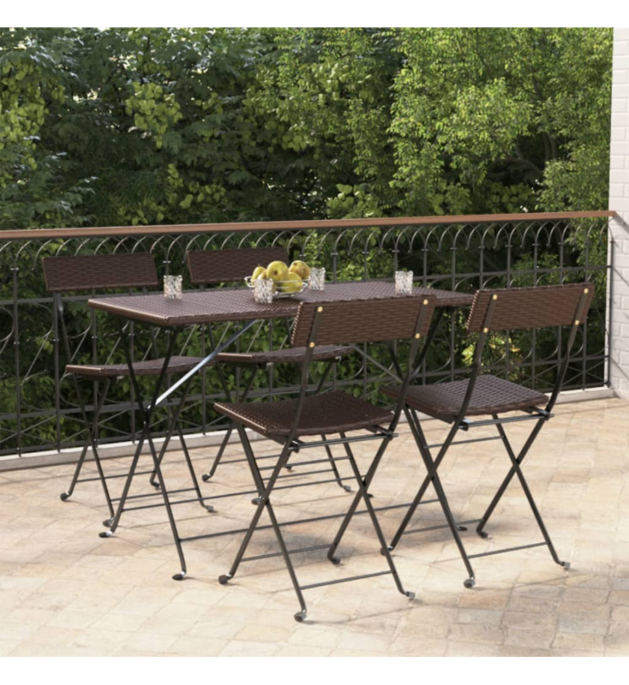 Chaises de bistrot pliantes 4pcs Marron Résine tressée et acier