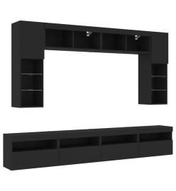 Ensemble de meubles TV muraux 8 pcs avec lumières LED noir