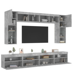 Ensemble de meubles TV muraux 8 pcs et lumières LED gris béton