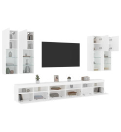 Ensemble de meubles TV muraux 7 pcs avec lumières LED blanc