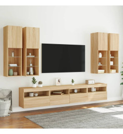 Ensemble de meubles TV muraux 7pcs et lumières LED chêne sonoma