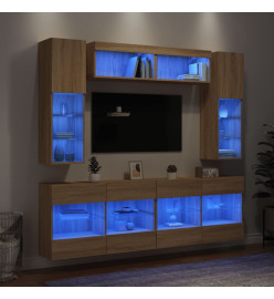 Ensemble de meubles TV muraux 6pcs et lumières LED chêne sonoma