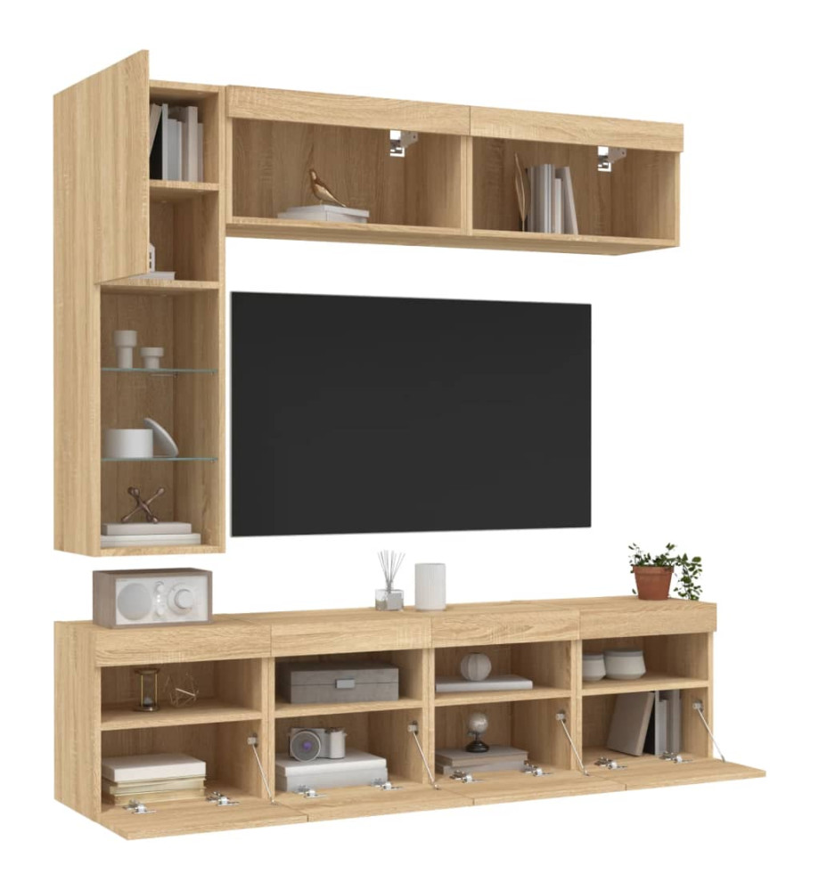 Ensemble de meubles TV muraux 7pcs et lumières LED chêne sonoma