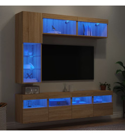 Ensemble de meubles TV muraux 7pcs et lumières LED chêne sonoma