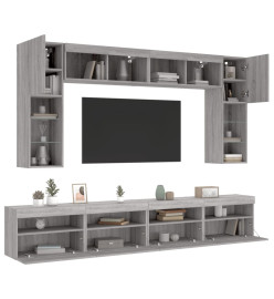 Ensemble de meubles TV muraux 8 pcs et lumières LED sonoma gris