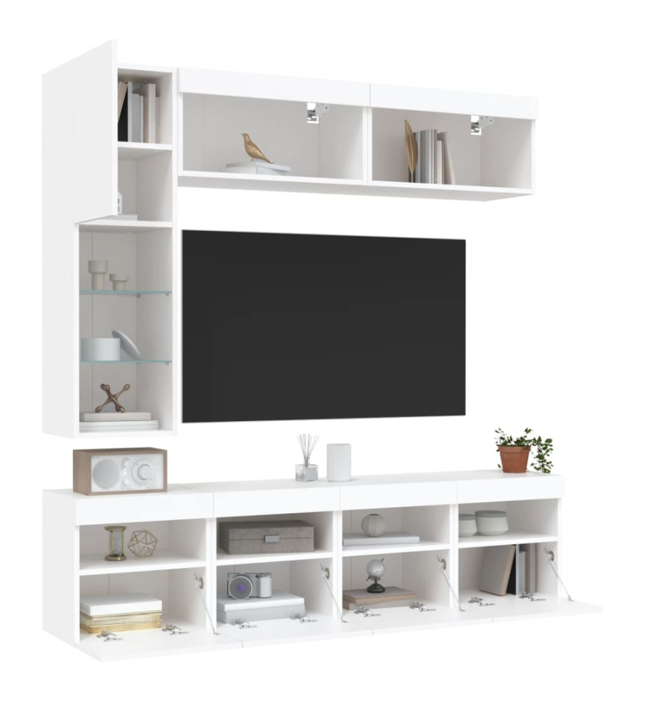 Ensemble de meubles TV muraux 7 pcs avec lumières LED blanc