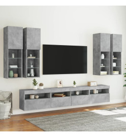 Ensemble de meubles TV muraux 7pcs et lumières LED gris béton