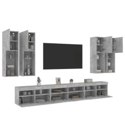 Ensemble de meubles TV muraux 7pcs et lumières LED gris béton