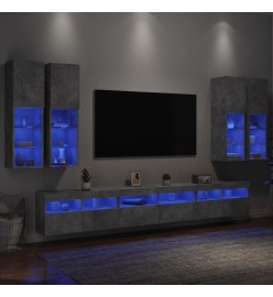 Ensemble de meubles TV muraux 7pcs et lumières LED gris béton