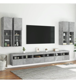 Ensemble de meubles TV muraux 7pcs et lumières LED gris béton