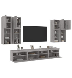 Ensemble de meubles TV muraux 7 pcs et lumières LED sonoma gris