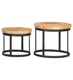 Tables d'appoint rondes 2 pcs Bois de manguier solide et acier