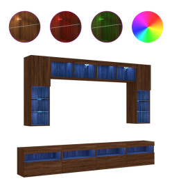 Ensemble de meubles TV muraux 8pcs et lumières LED chêne marron