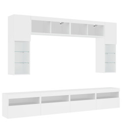 Ensemble de meubles TV muraux 8 pcs avec lumières LED blanc