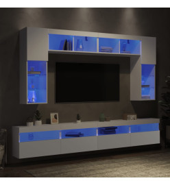 Ensemble de meubles TV muraux 8 pcs avec lumières LED blanc