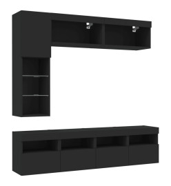 Ensemble de meubles TV muraux 7 pcs avec lumières LED noir