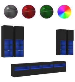 Ensemble de meubles TV muraux 7 pcs avec lumières LED noir