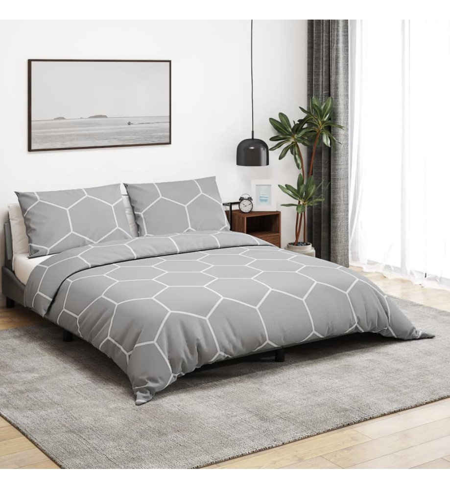 Ensemble de housse de couette Gris 155x220 cm Coton