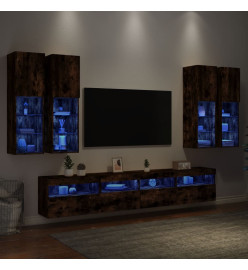 Ensemble de meubles TV muraux 7 pcs et lumières LED chêne fumé