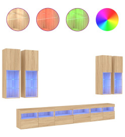 Ensemble de meubles TV muraux 7pcs et lumières LED chêne sonoma