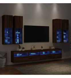 Ensemble de meubles TV muraux 7pcs et lumières LED chêne marron